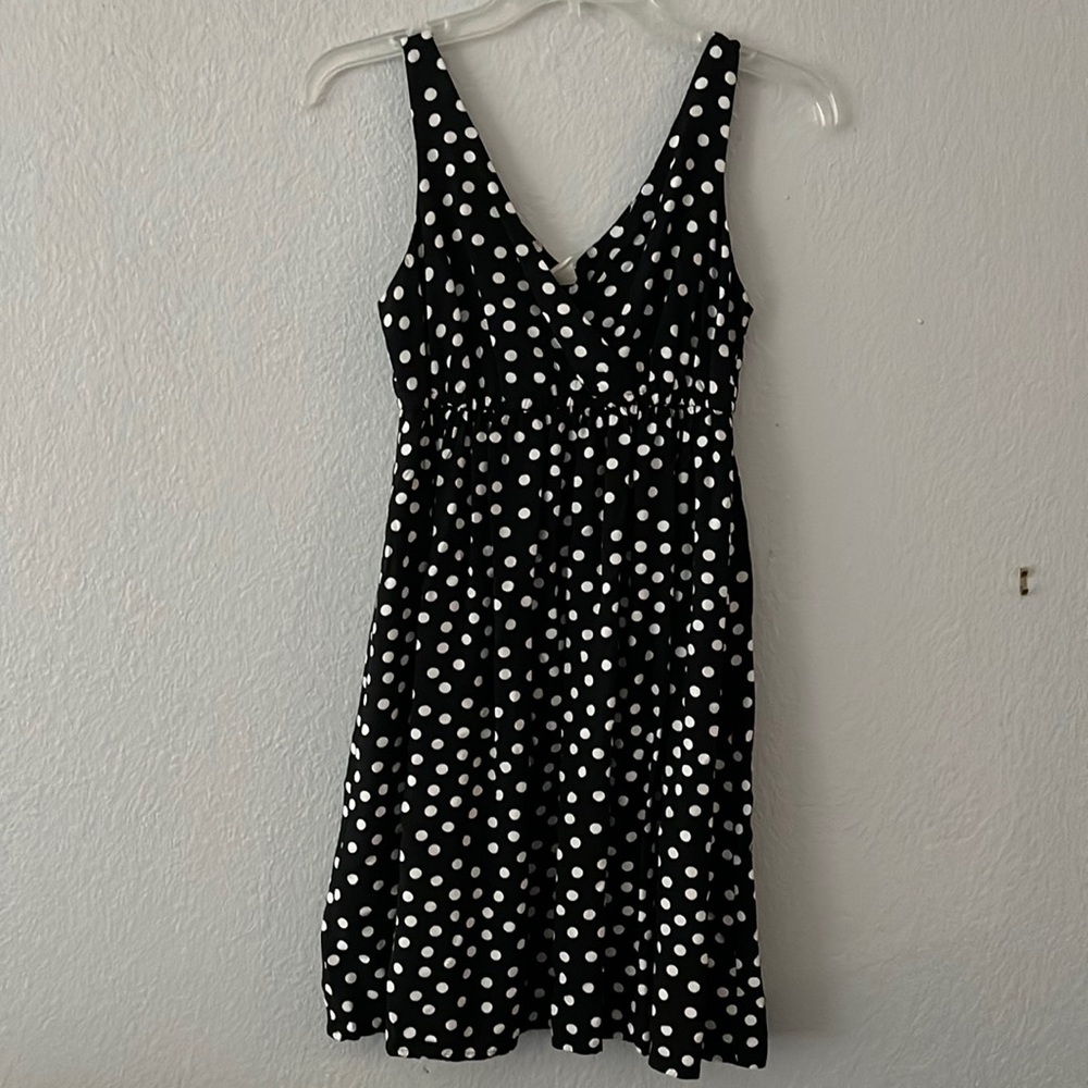 Old Navy Black and White Polka Dot Dress with Empire Waist - Small